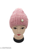 Woolen beanie with chunky cable knit and pompom. Soft warm hat for women's winter, Indian-origin