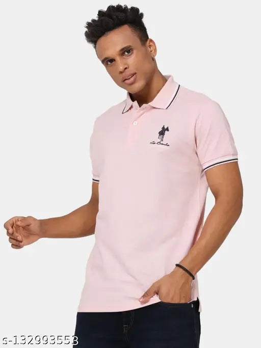 Blue cotton short-sleeved men's polo t-shirt with printed design, size N from India