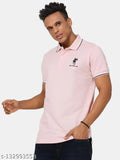 Blue cotton short-sleeved men's polo t-shirt with printed design, size N from India