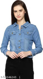Light blue denim women's jacket, RAF look, solid pattern, long sleeves, Made in India