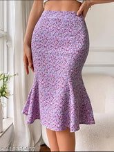 Purpal printed polyester midi skirt with tie-up detail, high-rise side slit, and slip-on closure - women's casual wear (India)