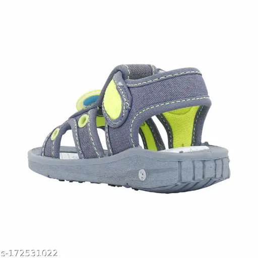 Blue denim sole PVC Chu Chu sound musical sandal for toddlers, KATS brand, featuring Mickey Mouse characters and velcro fastening