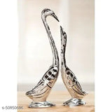 Silver oxide aluminum kissing swan set (7 inch, 6 inch), feng shui bird & animal showpiece for home decor