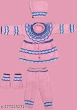 Striped woolen newborn baby frock with cap, socks pyjama sweater - Indian handmade baby clothing collection