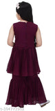 Sequinned georgette work top with sharara bottom, embellished sleeve and dupatta - Indian ethnic wear for girls aged 2-11 years