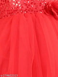 Red sequinned net gown for kids party wear, embellished body design, size 1-2 years (India)