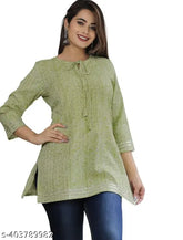 Rayon Jaipuri printed short kurta for women & girls, trendy fabric top in three-quarter sleeves, Indian fashion style