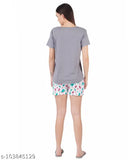 Women's printed cotton top & shorts set, short sleeves, vibrant pattern, size S-XXXL