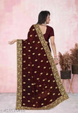 Maroon Georgette saree with heavy border embroidery, perfect for Diwali, Karwa Chauth, weddings, anniversaries, birthdays