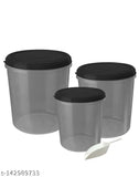 Black plastic kitchen grocery storage container for rice, dal, atta flour, cereals, snacks, stackable and for fridge (5/7.5/10 Kg) - Airtight, BPA-free, microwave safe with anti-spill lids