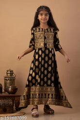 Modern classy rayon kurtis with self-design net, three-quarter sleeves for kids aged 3-4 years, Indian ethnic wear