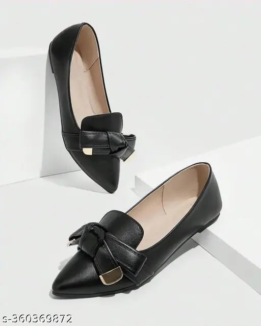 Synthetic, stylish bellies with bowknot design - women's flat ballet flats by ELUXE PARIS