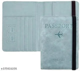 Blue PU Leather Travel Document Holder - RFID Blocking, 4 card slots, boarding passes slot, and cash slot. Durable, abrasion-resistant design for convenient travel protection