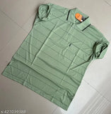 Plus size men's striped cotton collar t-shirt with pocket, ideal for hot weather. XXL (42in chest, 27in length), XXXL (44in chest, 28in length)