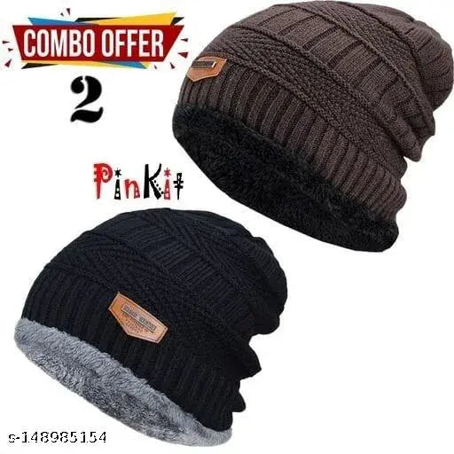 Arcylic winter caps, men and women pack of 2 - warm, attractive, outdoor-ready caps from India
