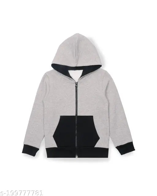 Cotton blend solid winter hoodie for boys, fleece fabric and long sleeves, kids size 2-3 years (chest 22in, waist 18in), made in India