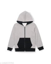 Cotton blend solid winter hoodie for boys, fleece fabric and long sleeves, kids size 2-3 years (chest 22in, waist 18in), made in India