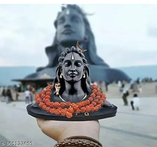 Black Adi Shankara poly resin Adiyogi Shiva statue with Rudraksha mala, ideal for car dashboard pooja and home/office decor