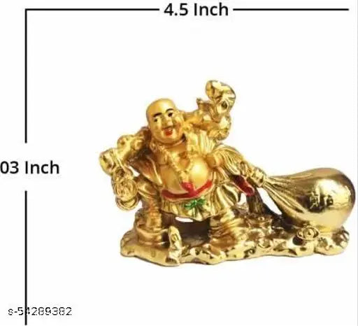 Golden multicolor polyresin Laughing Buddha showpiece, enhancing Vastu decor with a height of 5 cm & width of 10 cm
