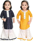 Printed rayon baby girls Kura & Palazzo set combo for casual - A-line kurta with three-quarter sleeves and palazzo bottoms, vibrant colors will not bleed. Ideal for parties, weddings, or everyday wear. Newborn to 2-3 years sizes available. Made in India
