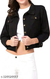 Stylish denim black jacket for kids, solid pattern, long sleeves, 10-16 years sizes available