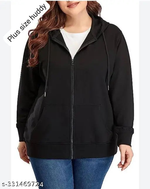 Stylish plus size warm fleece huddy in solid color for women (XXL, 44in bust/26in length | XXXL, 46in bust/27in length)