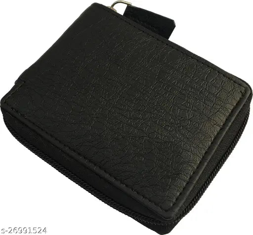 Trendy men's black faux leather round zipper wallet, enough compartments for better organization, fits all currency sizes comfortably, stylish and durable Indian-made design