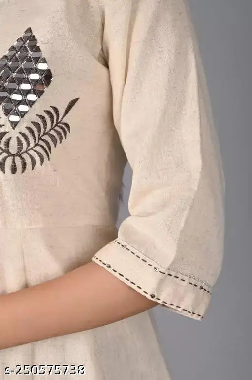 Khaki embroidered cotton gown kurta, multi-color white - premium quality, fashionable and comfortable traditional wear for parties, functions, weddings. Machine washable. India origin