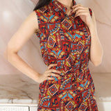 Multicolor printed crepe jumpsuit, poly crepe fabric, short sleeves, vibrant design, fashion-forward women's wear, India origin