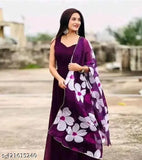 Georgette Anarkali gown with dupatta, Indian fashion for women, solid pattern, sleeveless, size S-XXL