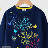Multi-colored cotton blend girls' winter sweatshirt, printed pattern and long sleeves, various sizes from 3-14 years