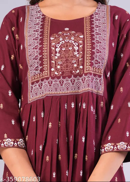 Rayon Nayara Cut Kurta - Three-Quarter Sleeve Zari Woven Women's Kurti, Latest Trending in India