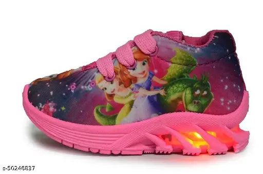 BUNNIES LED light PVC sole walking shoes for kids, Disney Princess pattern, lace-up design, suitable for ages 1-13 years