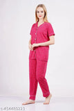 Pink hosiery nightsuit with floral print, comfortable & trendy sleepwear by Yuvaan Creation