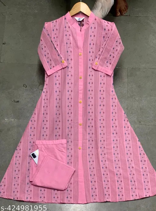 Women's pure cotton printed kurti with Palazzo set, three-quarter sleeves, India origin