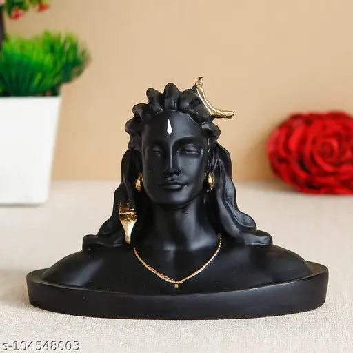 Black brass statue of Lord Adiyogi Shiva for home/office decor, Pooja item on car dash board