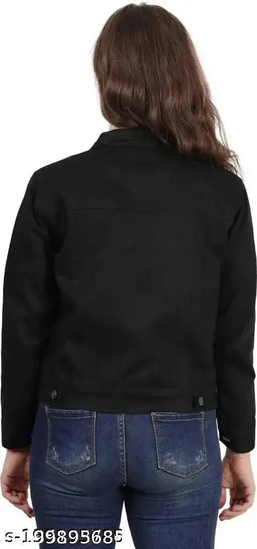 Black denim full sleeve jacket, solid color tule cotton for women and girls
