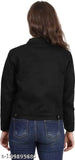 Black denim full sleeve jacket, solid color tule cotton for women and girls
