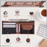 Stylish faux leather trifold wallet with 3 card slots, 2 hidden pockets, and coin pocket. Compact size for men's daily use, perfect gift accessory