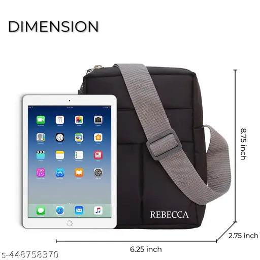 Printed polyester sling messenger cross body bag, perfect for on-the-go office essentials, Indian-made checked design