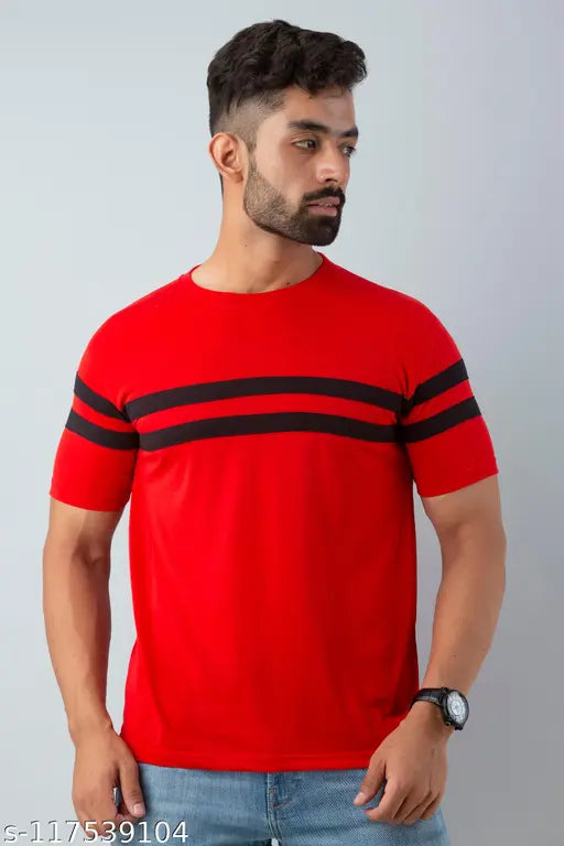 Red stripe cotton short sleeve t-shirt for men, India origin