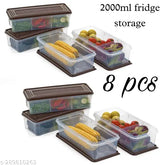 Brown plastic fridge organizer set, airtight storage for vegetables, fruits, fish, and eggs - pack of 8