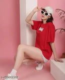 Graphic printed cotton loose oversize t-shirt for women, contemporary design with short sleeves and print pattern