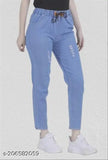 Denim women's jogger jeans, stretchable ankle fit, available in SMLXLXXLXXXL sizes, solid colored, Indian-made