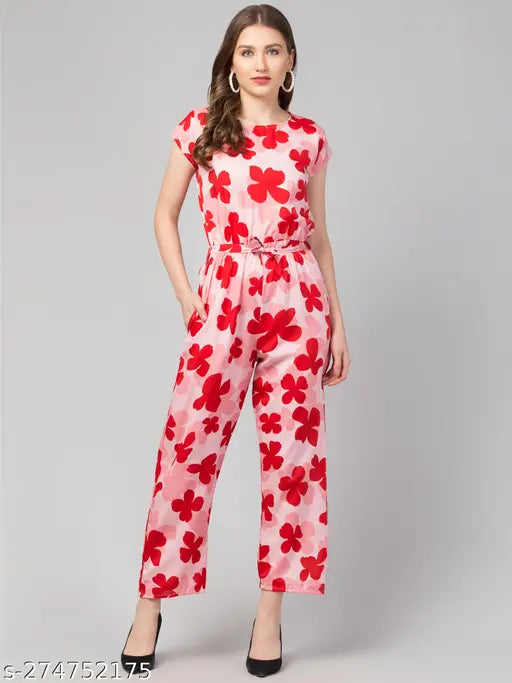 Crepe sleeveless printed jumpsuit for women, vibrant pattern from India