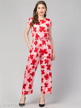 Crepe sleeveless printed jumpsuit for women, vibrant pattern on Indian-made garment
