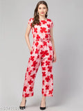 Crepe sleeveless printed jumpsuit for women, vibrant pattern from India
