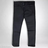 Black polyester jeans, solid pattern for all seasons - size 28, 30, 32 originating from India