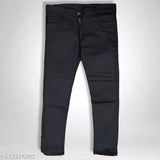 Black polyester jeans, solid pattern for all seasons - size 28, 30, 32 originating from India