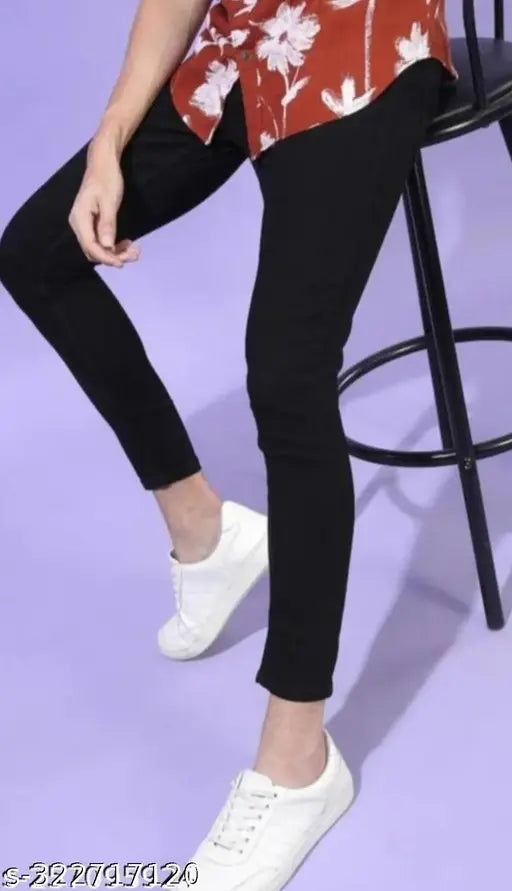 Black stretchable denim jeans for boys, Funky Boys Special Z brand, solid pattern, five-pocket design, slim fit, washable, correct size, full length. India origin and manufacturing